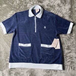 Massive Luxury Navy Blue Polo Shirt with Light Blue Accents